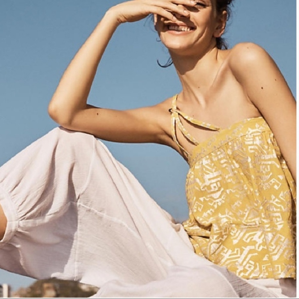 Anthro Floreat Anesu Citron One Shoulder Top